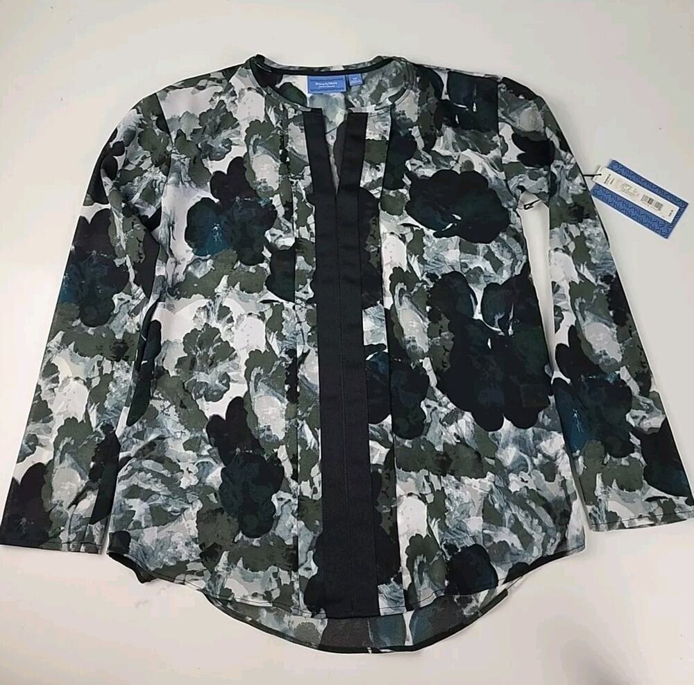 Simply Vera Vera Wang Blouse Womens M Gray & Black Floral NWT Long Sleeve